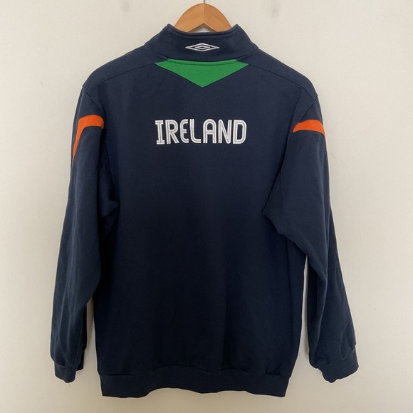 VTG Y2K Umbro Ireland Football Training Track Jacket L Navy 1/4 Zip FAI Eircom - Picture 2 of 10